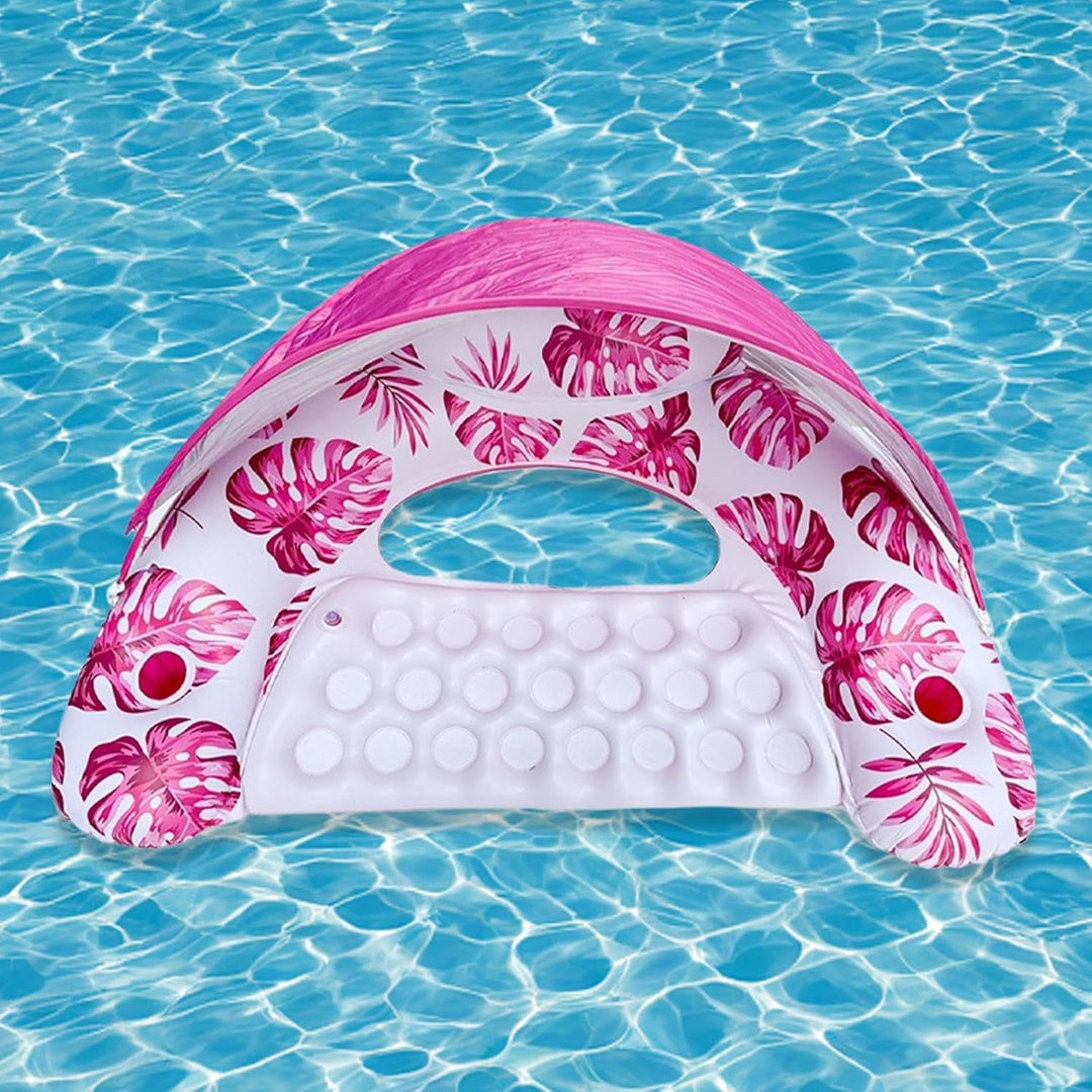 Sunshade Pool Float – Schwimmende Liege für See Fluss und Pool mit Sonnenschutz und Getränkehalter,
