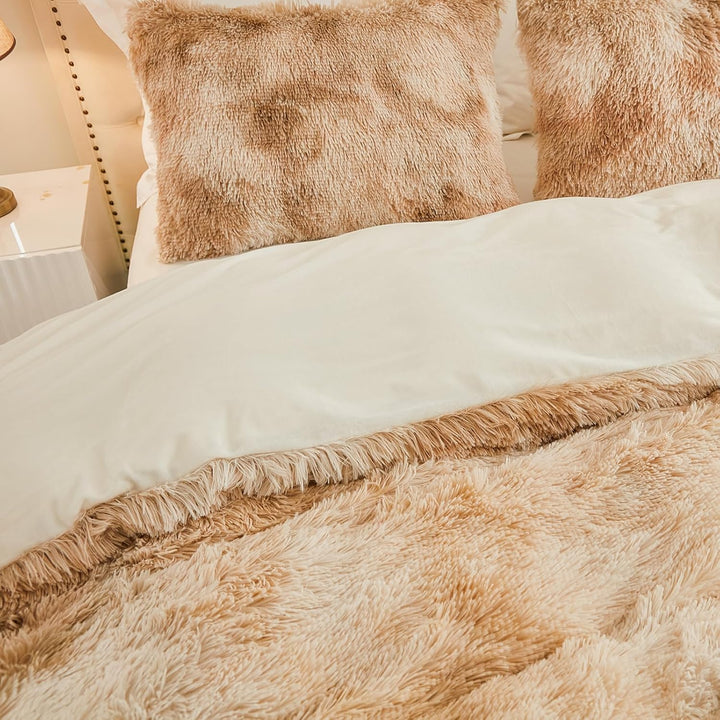 EMME Plüsch Bettwäsche Set 200x200cm Biber Flauschige Bettdecke Set für Bett Shaggy und Plüsch weich