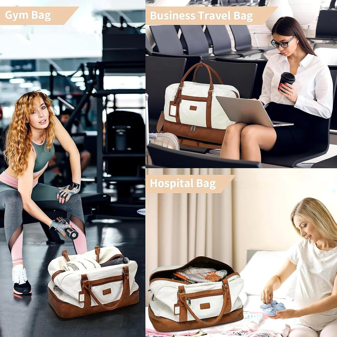 Wogarl Weekender Taschen für Damen, grosse Segeltuch-Übernachtungstasche, Reisetasche, Handgepäck, S