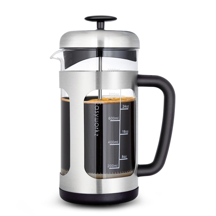 Easyworkz French Press Kaffeebereiter Kaffeepresse aus Edelstahl mit Borosilikatglas,rutschfester we