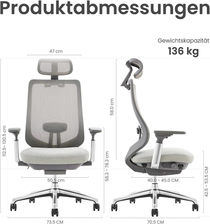 COLAMY XK Atlas Ergonomischer Bürostuhl, Netz-Chefsessel mit verstellbarem Kopfstütze, Computer Schr