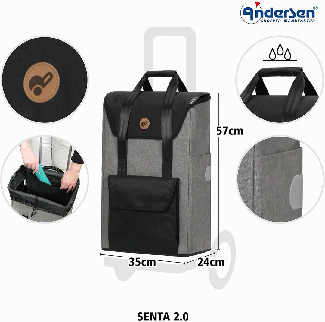 Andersen Einkaufstrolley Ersatztasche - 49 Liter - Seiten- &amp; Fronttasche - Tragegriff - extra Innenf