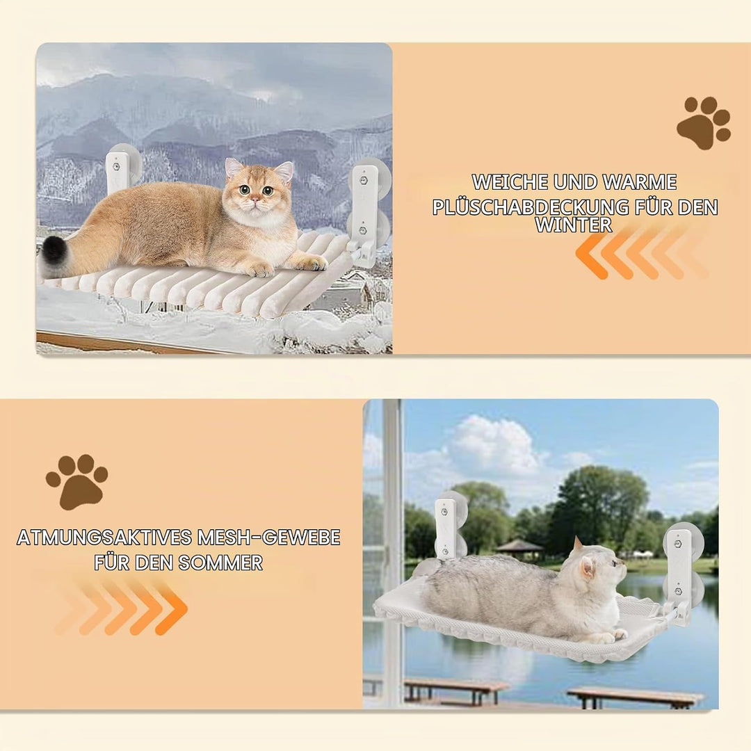 Weiche Katzen Fensterhängematte Sitzstange Faltbar mit Abnehmbarem und Wendbarem Bezug Saugnäpfen Fe