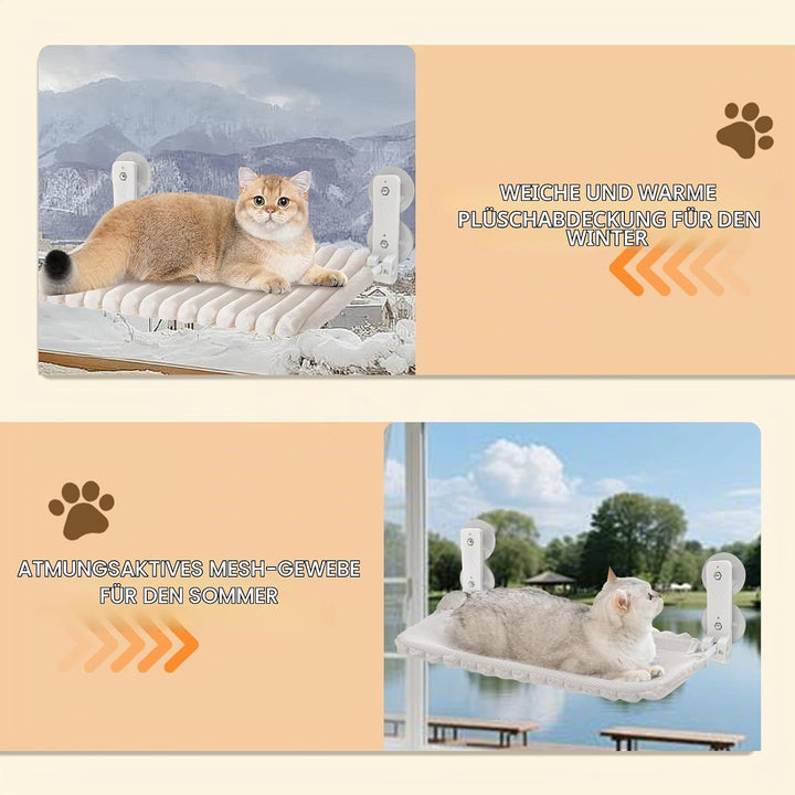 Weiche Katzen Fensterhängematte Sitzstange Faltbar mit Abnehmbarem und Wendbarem Bezug Saugnäpfen Fe