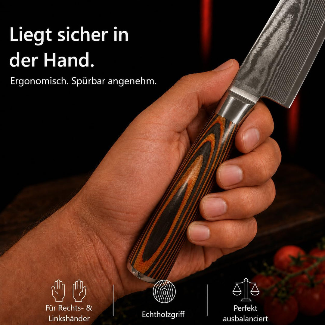 Wolfblood Damastmesser Küchenmesser XL(32cm) Profi-Kochmesser aus 67 Lagen Damaststahl &amp; VG10 Allzwe