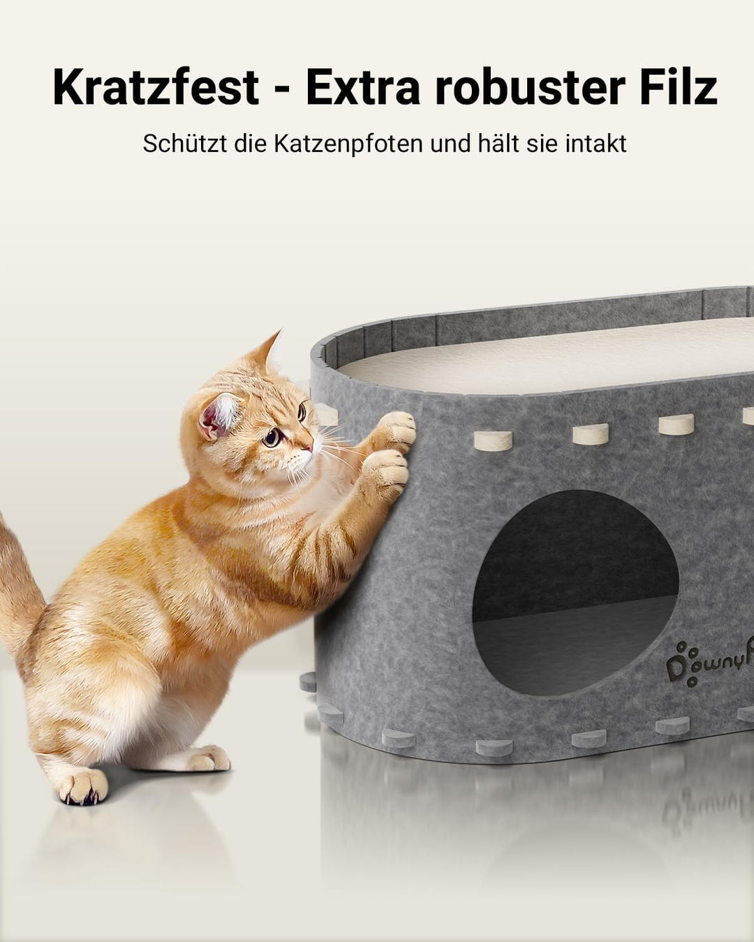 Katzenhöhle Filz, Katzenhaus aus Filz, Katzenbett, Katzenhöhle für Katzen, 58 x 33 x 30cm, Peek-a-Bo