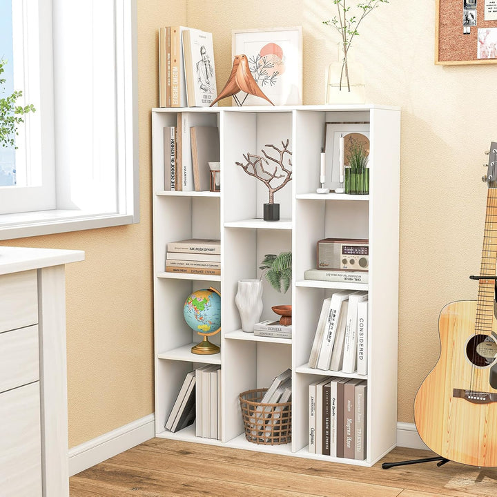 GIANTEX Bücherregal mit 11 Fächern, Standregal mit 2 Anti-Kipp-Kits, Aufbewahrungsregal aus Holz, 74