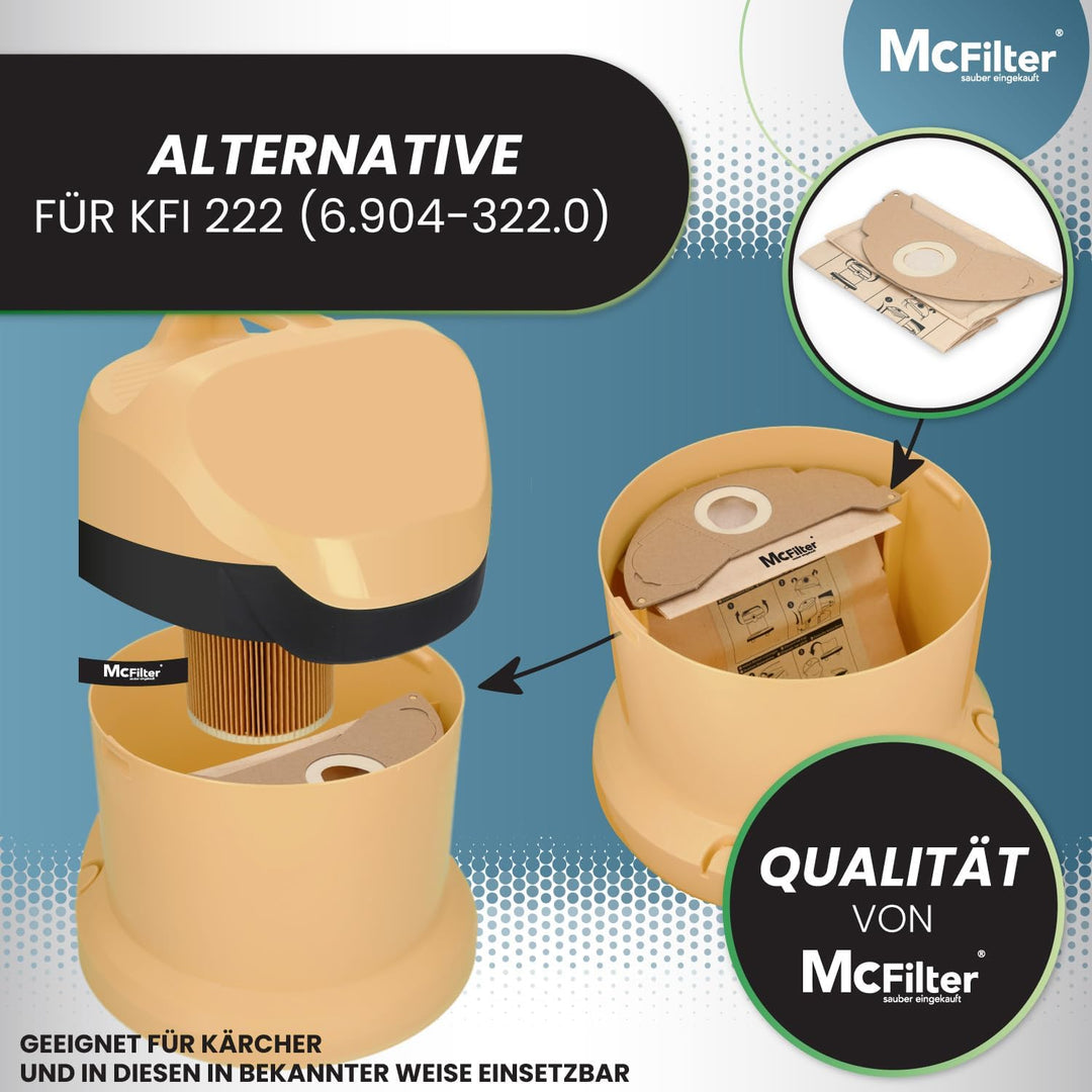 McFilter I 20 Staubsaugerbeutel + 2 Filter für Kärcher Staubsauger A2003, A2004, A2014 CarVac, A2024