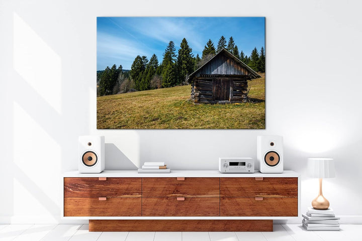 deyoli alte Holzhütte Format: 100x70 als Leinwandbild, Motiv fertig gerahmt auf Echtholzrahmen, Hoch