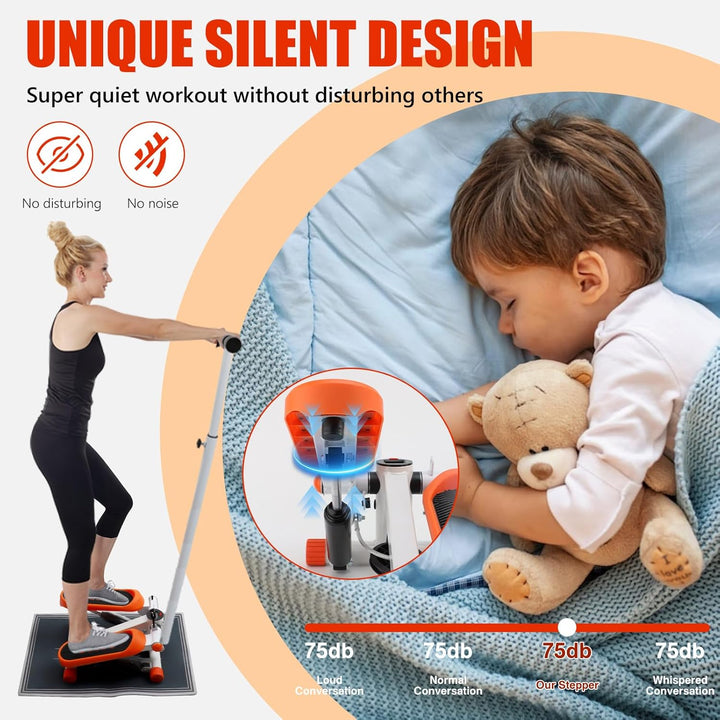 2in1 Stepper mit Ständer und elastischer Kordelleise, Stepper für zuhause, Fitness Stepper, LED-Anze