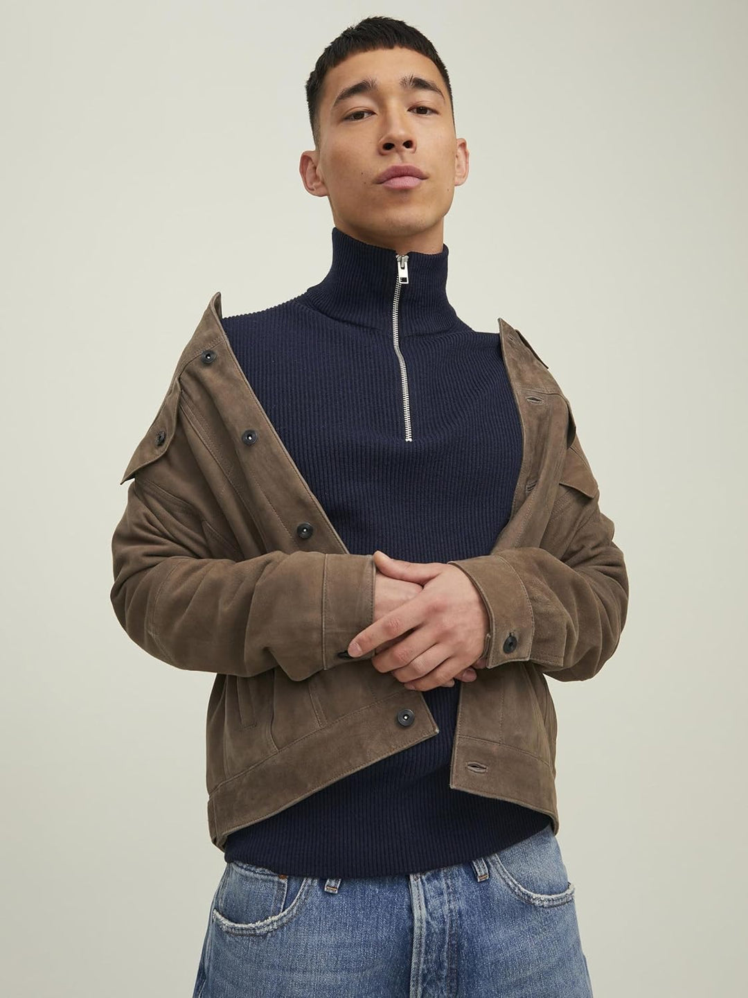 JACK & JONES Herren Jprperfect Knit Half Zip Sn Pullover Sweater M Maritime Blue/Detail:maritime Nav