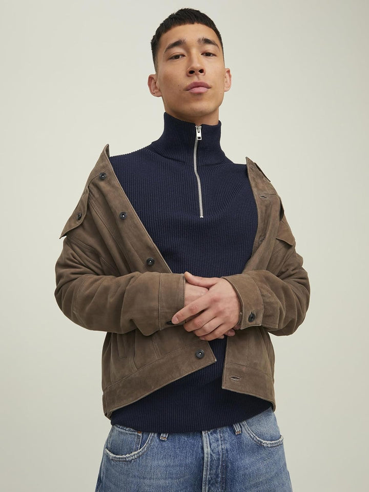 JACK & JONES Herren Jprperfect Knit Half Zip Sn Pullover Sweater M Maritime Blue/Detail:maritime Nav