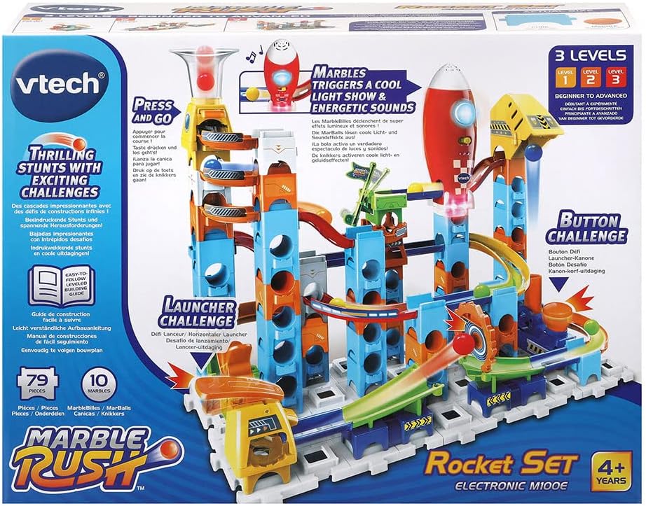 VTech - Marble Rush, elektronische Kugelbahn, Rocket Set Electronic M100E, Bauspiel, 79-teilig, 10 K