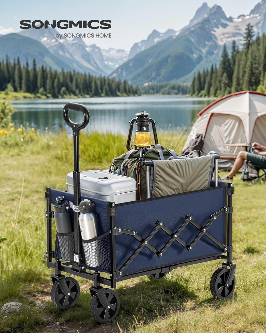 SONGMICS Kleiner Handwagen faltbar, Gartenwagen, kompakt, mit Griff, mit 4 verstärkten Rollen, Davon