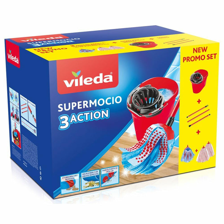 Vileda SuperMocio Box mit Schleife 3Action XL und Zwei Microfasern und Power Schleifen, Kunststoff,