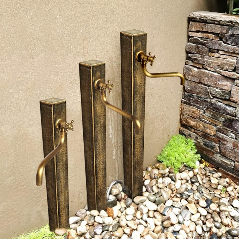 NIUKOMY Vintage Wasserhahn Messing Antike, Garten Kaltwasserhahn Wandmontage Lang, 360° Drehbar Einh