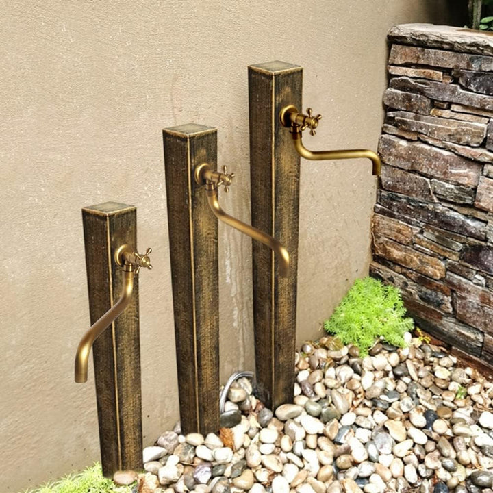 NIUKOMY Vintage Wasserhahn Messing Antike, Garten Kaltwasserhahn Wandmontage Lang, 360° Drehbar Einh
