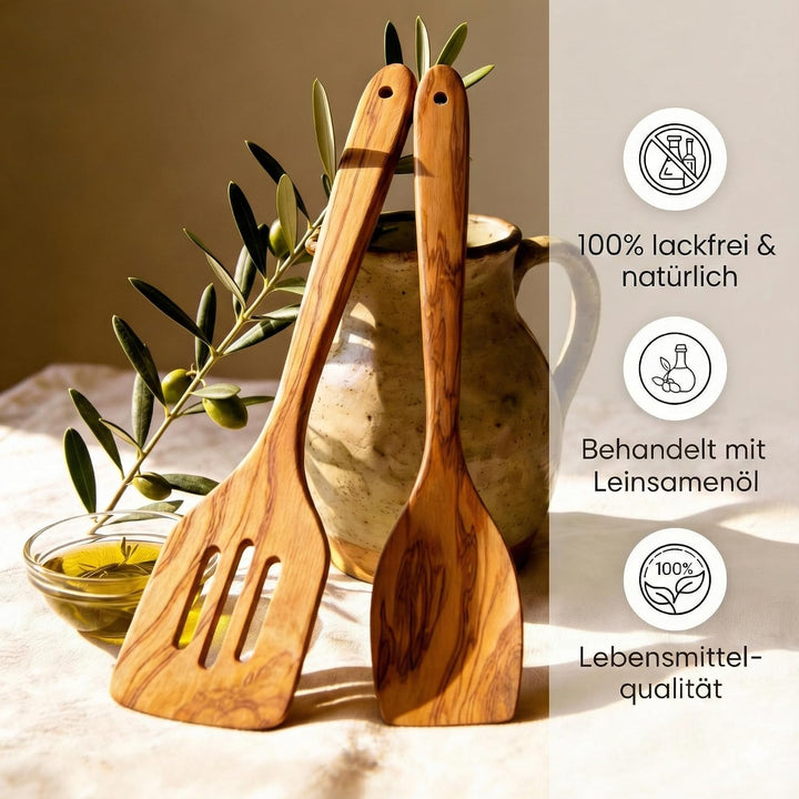 GOLDENBERG® Premium Kochlöffel Set 5-teilig | feinstes italienisches Olivenholz | antibakteriell &amp; l