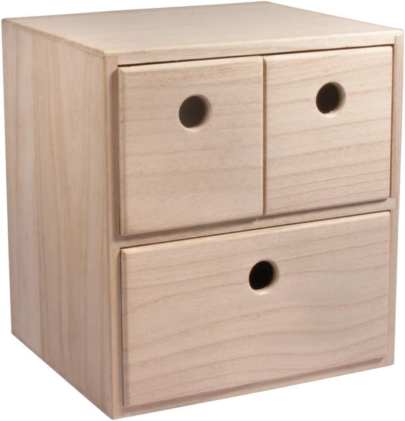 Rayher 62908505 Holzkommode mit 3 Schubladen, 21 x 18 x 23 cm, FSC zertifiziert, Schubladenbox, Natu