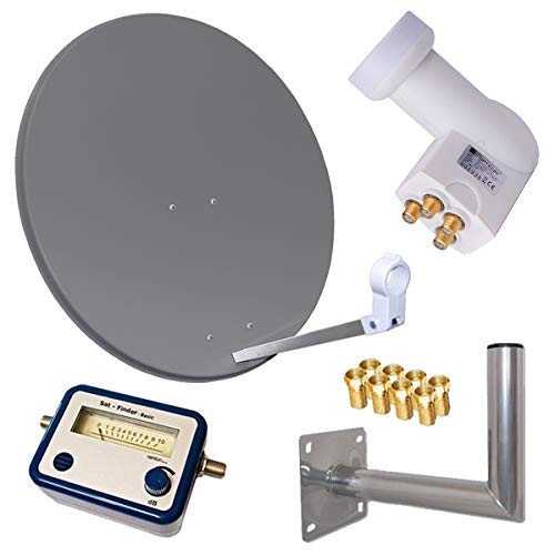 HD Sat Anlage 80cm Spiegel + Opticum Quad LNB für 4 Teilnehmer + 40cm Wandhalter + SAT Finder (3 Far