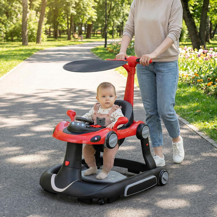 LIFEZEAL Lauflernwagen mit Sonnenschirm, 6-in-1 Lauflernhilfe Gehhilfe Baby mit Licht, Musik, Spiele
