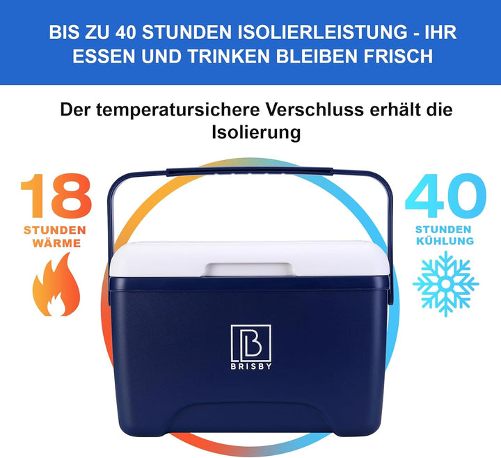 Brisby Kühlbox 8 Liter - 18 Stunden warm - 40 Stunden kühl - Inklusive 2 grosse Kühlelemente 450 ML