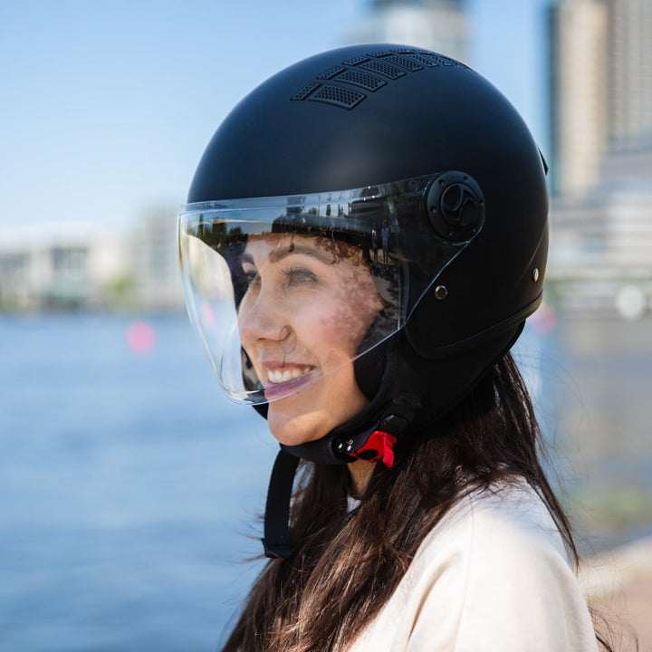 VINZ Como Jethelm mit Visier Herren und Damen | in Gr. XS-XL | Roller Helm Jet Helm Mopedhelm | ECE