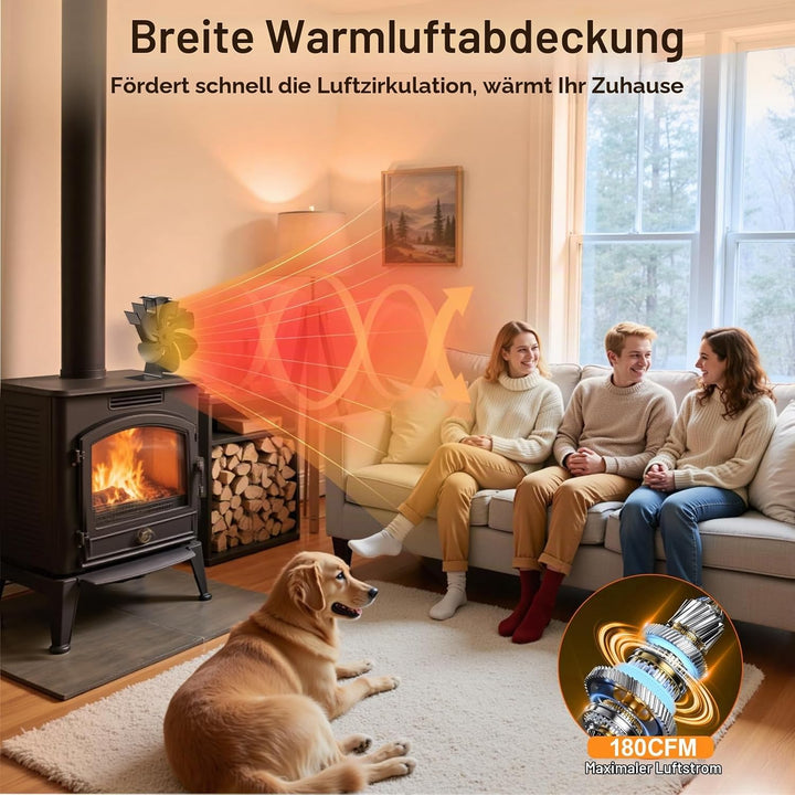 Dancial Kaminventilator,Holzofenventilator Wärmebetrieben, Leiser Öko-Kaminventilator mit 4 Flügeln,