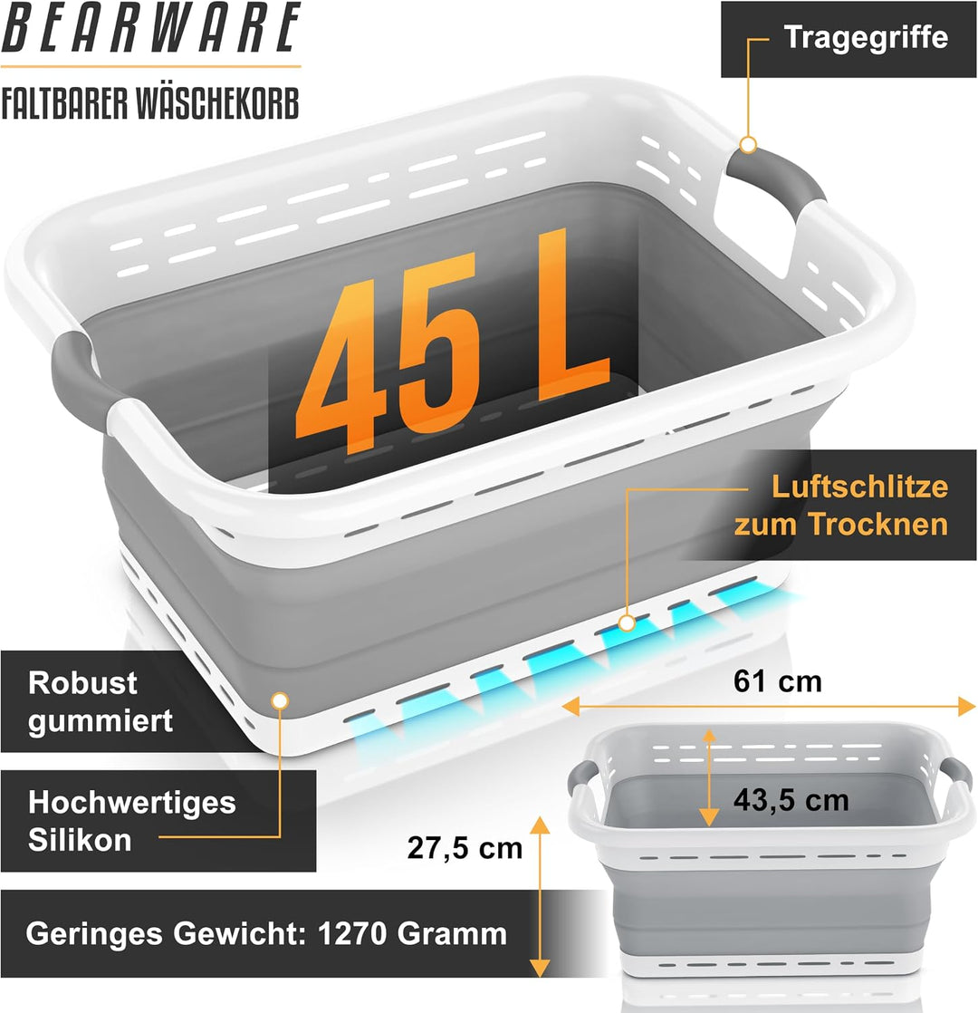 CSL - Wäschekorb faltbar - 45 Liter - platzsparend – Pop-Up-Aufbewahrungsbehälter/Organizer - Campin