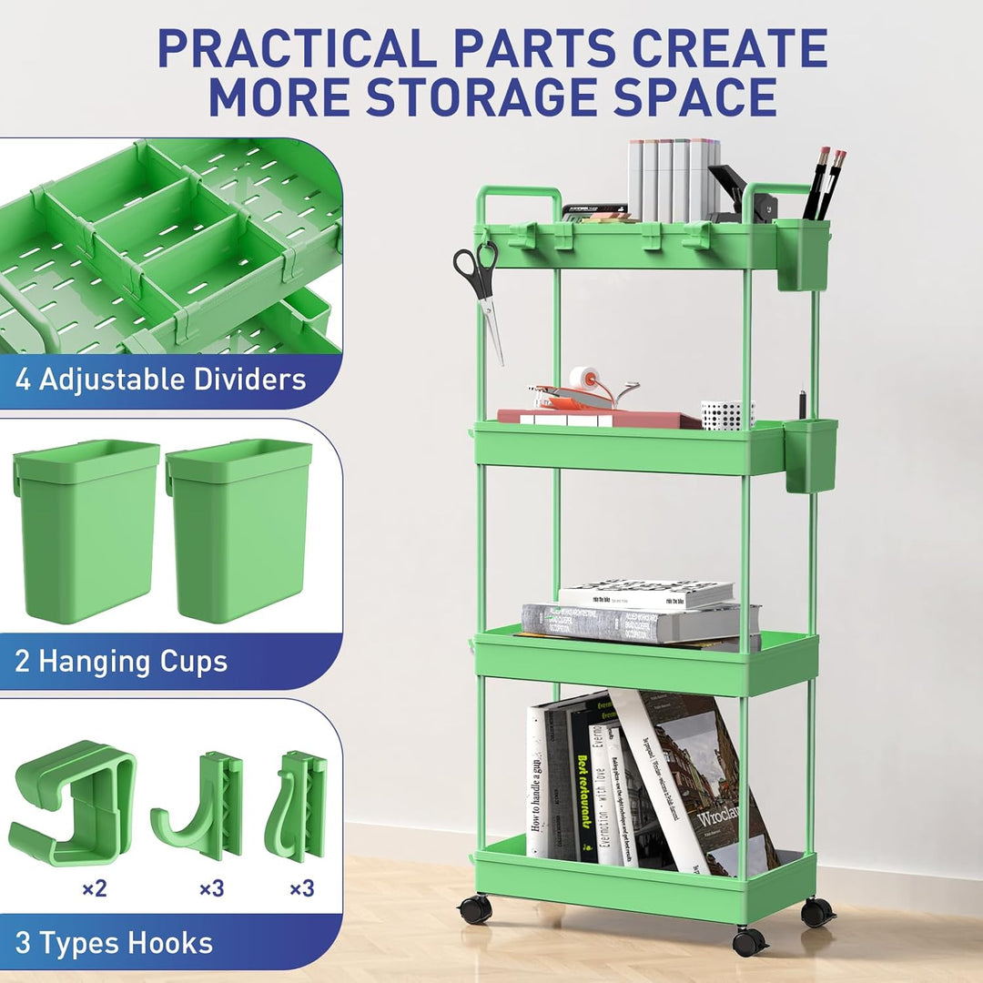 Ronlap Rollwagen Küchewagen mit 4 Ebenen, Servierwagen mit Aufhängebecher, Separator, Haken, Regal a