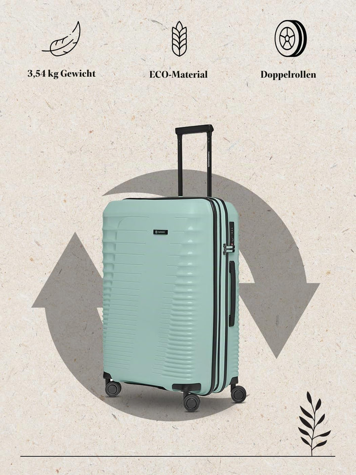 Eco Edition Mittelgrosser Hartschalen Koffer nachhaltig | Trolley 44 x 26 x 67 cm mit Dehnfalte von