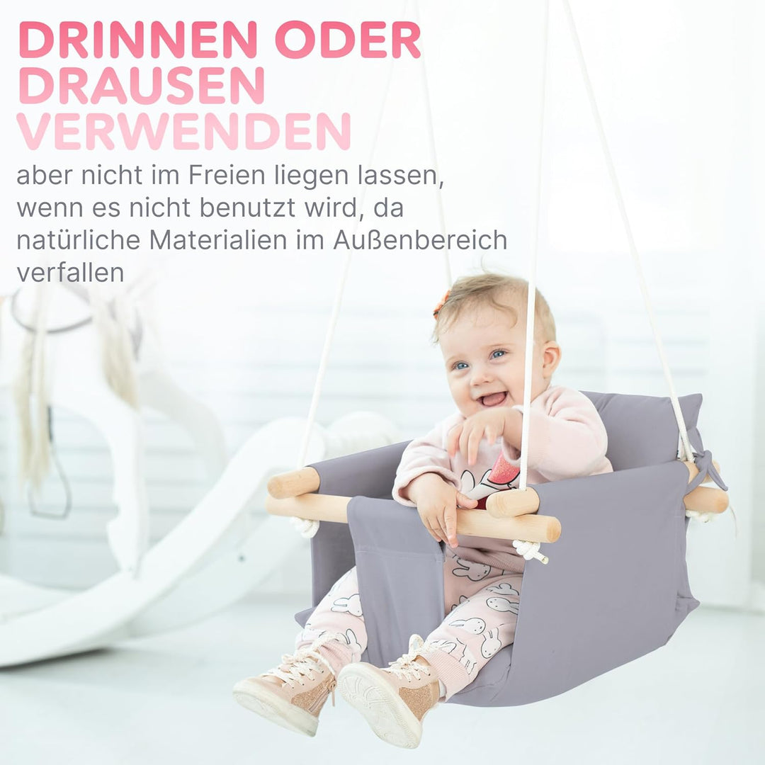 Cateam - Baby schaukel Holz Indoor, Outdoor, Garten. Babyschaukel mit Sicherheitsgurt. Innen Baby ha