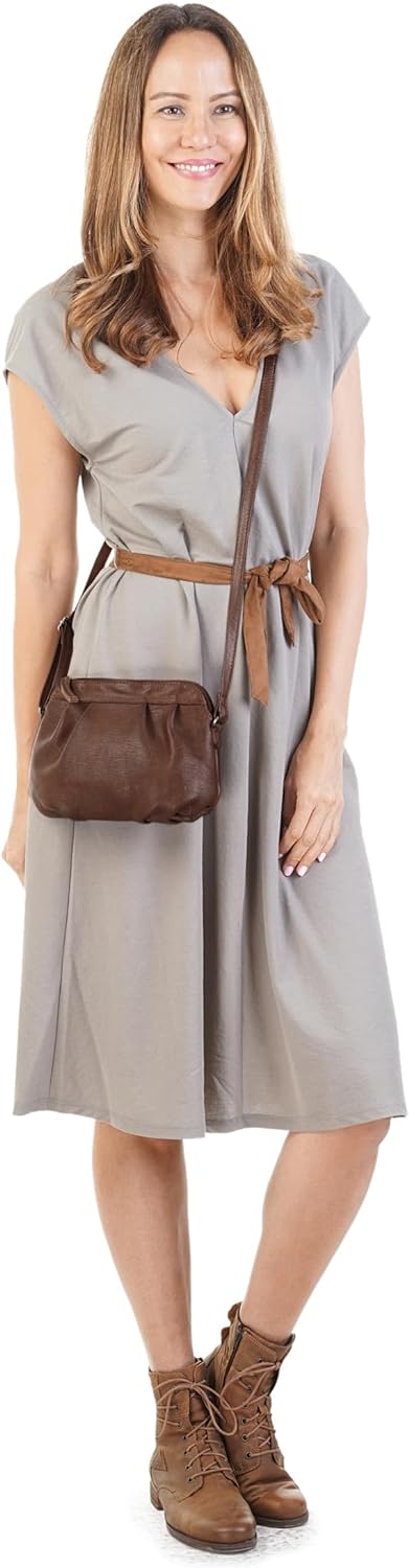 X-ZONE Umhängetasche echt Leder Damen - 020098 Cognac, Cognac