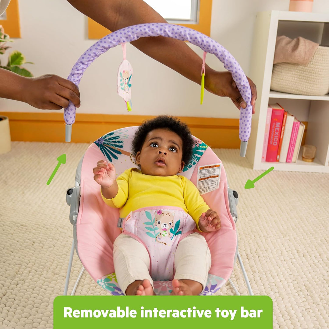 Bright Starts Wildflower Wonders Vibrations Babywippe, abnehmbarer Spielbügel mit 2 Spielzeugen, rut