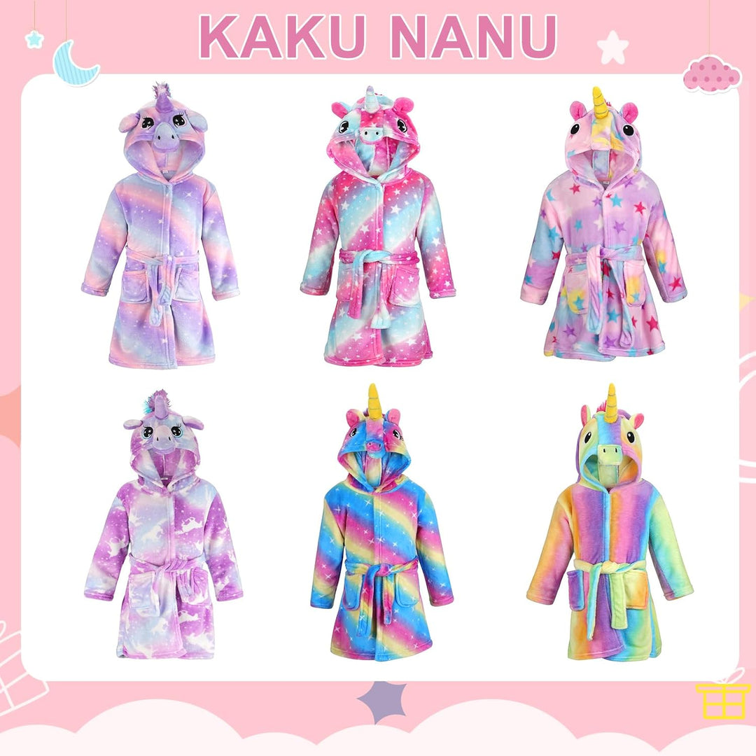KAKU NANU Bademantel Kinder Mädchen Einhorn 4-11 Jahre Flauschig Warm Plüsch Bademantel Kuschelig Mo