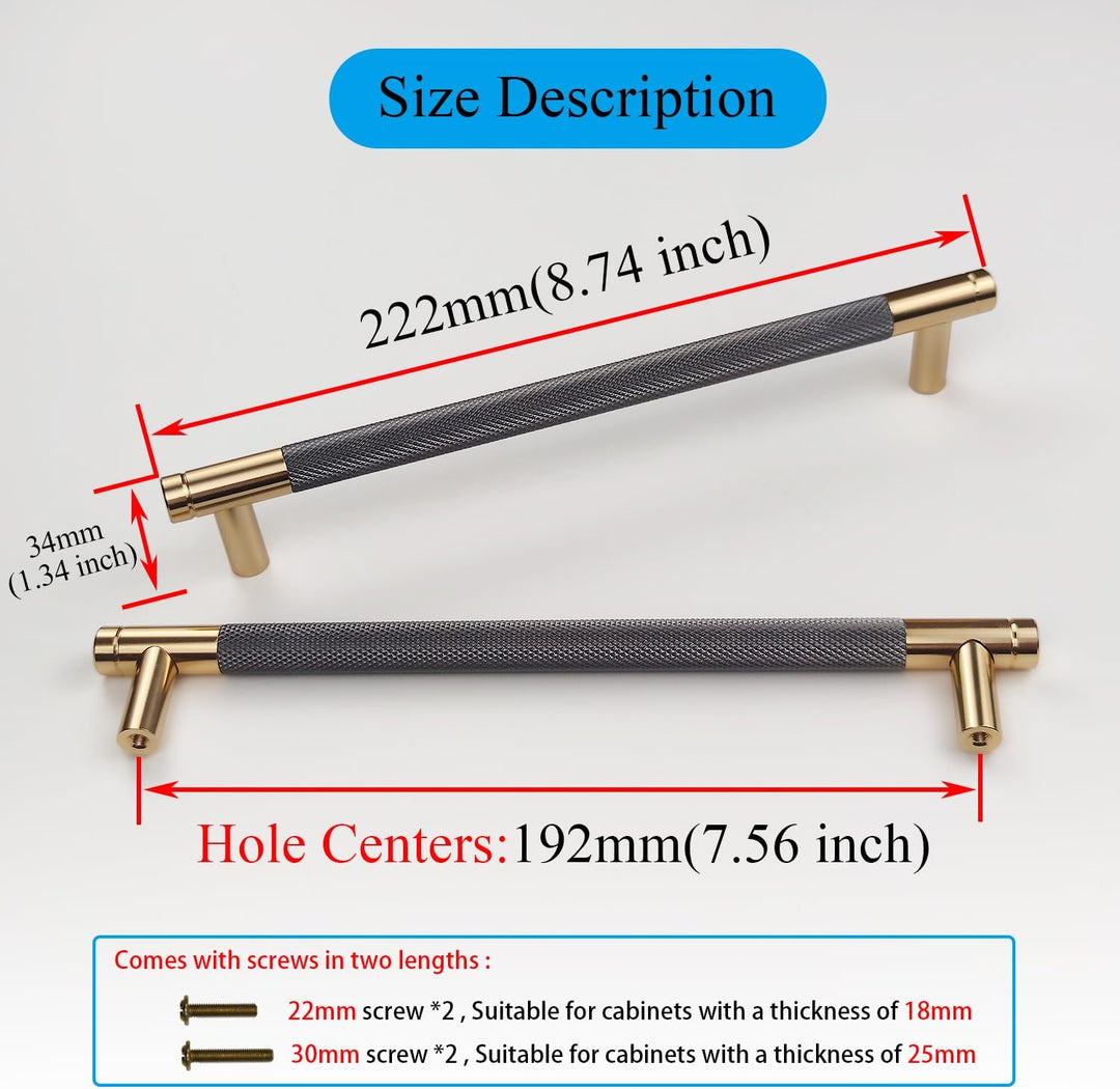 Pexintek 6 Stück Schrankgriffe Gold Moderne Griffe Möbel Möbelgriffe 192 mm Lochabstand Türgriffe kü