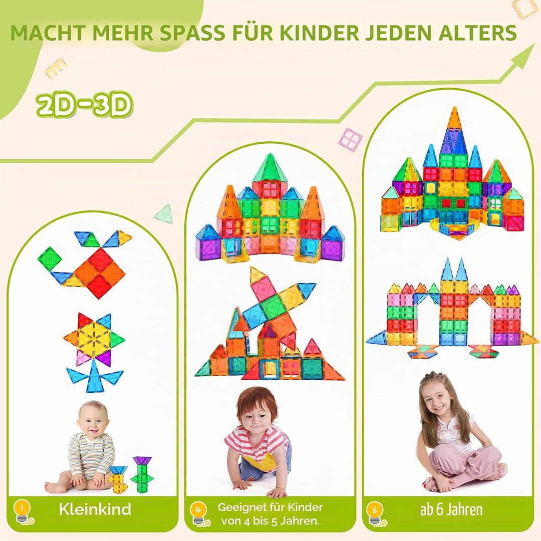 Katiago Magnetische Bausteine, 64 Teile Magnet Bausteine Spielzeug Kinder 3D Farbenfrohe Starterset