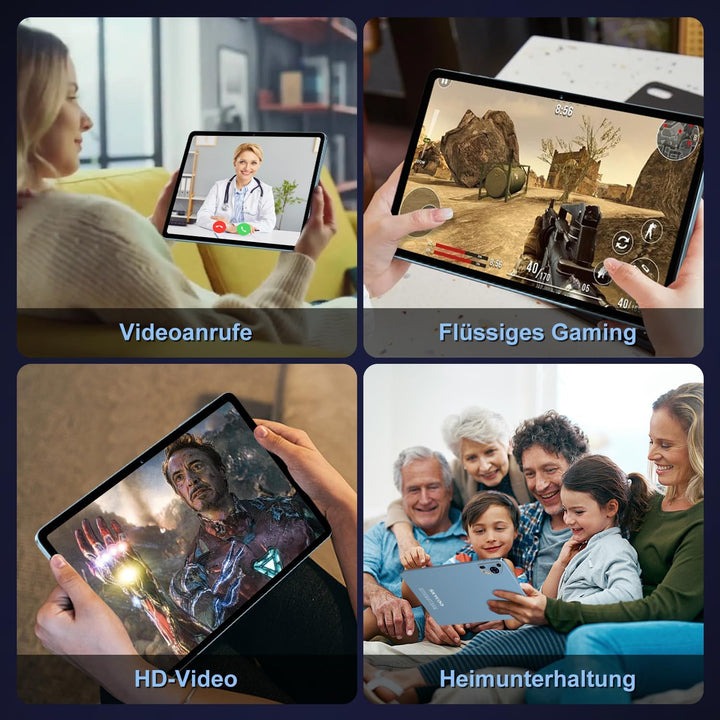Tablet 10 Zoll Android 14, 128GB Speicher (erweiterbar), 8000mAh Akku, Tablet mit Tastatur &amp; Maus, M
