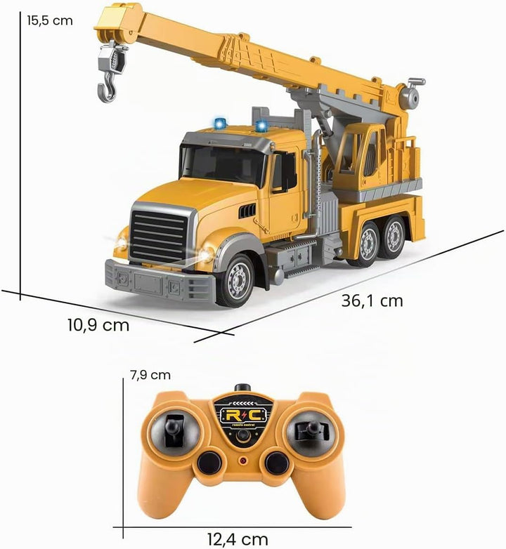 Remote Control Crane Truck Toy for Boys - RC Crane Truck with Light &amp; Sound, 6 Channel Construction