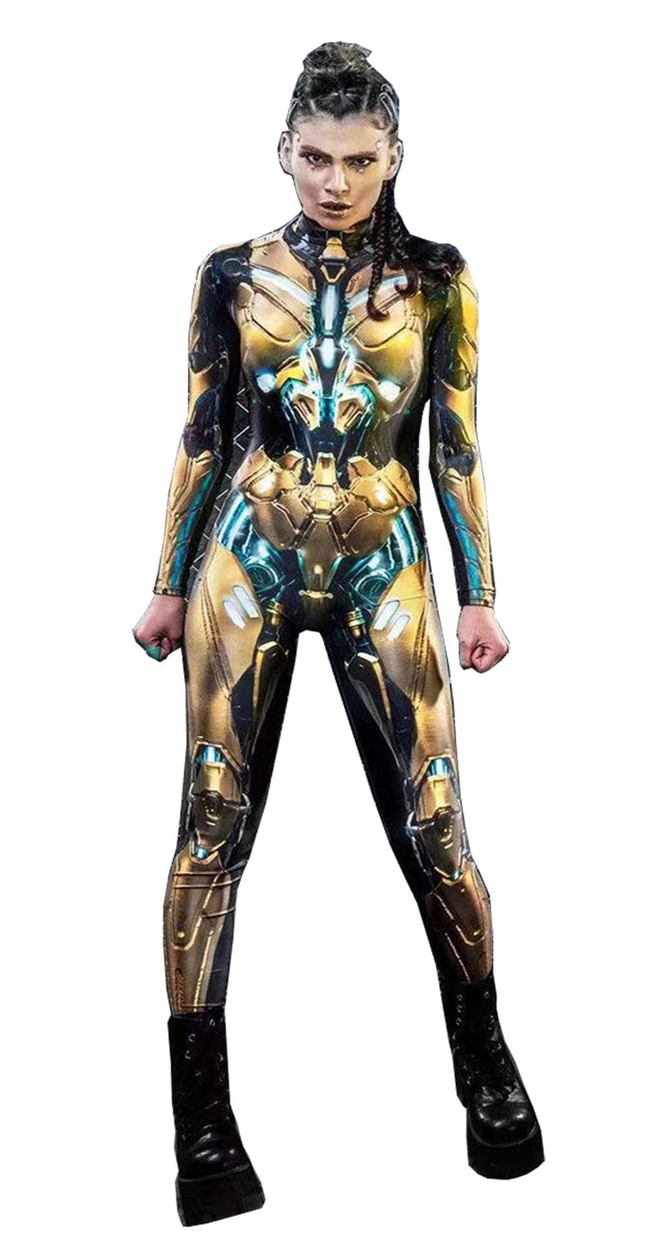 Shmily Girl Skelett Kostüm Damen Herren Halloween Kostüme Cosplay Overall Bodysuit Gold S, Gold S