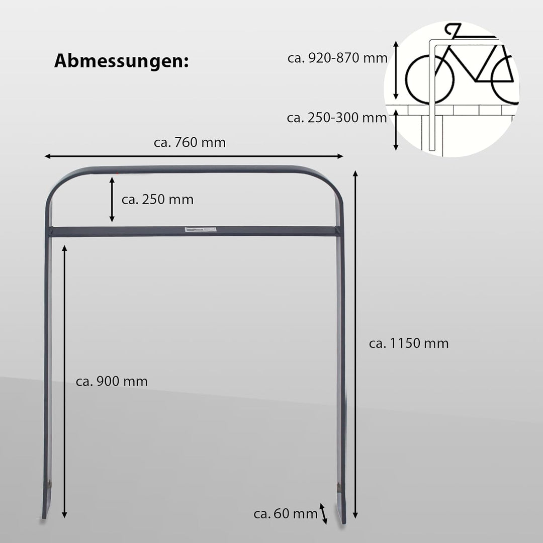 TRUTZHOLM Fahrrad Anlehnbügel zum Einbetonieren aus Flachstahl mit Knierohr 760 mm breit