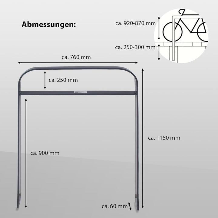TRUTZHOLM Fahrrad Anlehnbügel zum Einbetonieren aus Flachstahl mit Knierohr 760 mm breit