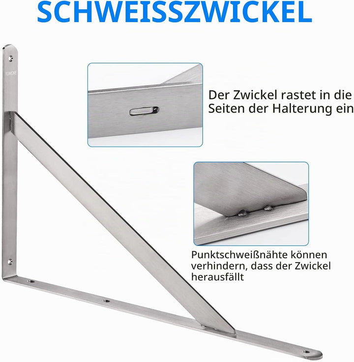 YUMORE Regalhalterung, 51 cm, maximale Traglast 250 kg, robuste Edelstahl-Regalstütze, Eckgelenk, re