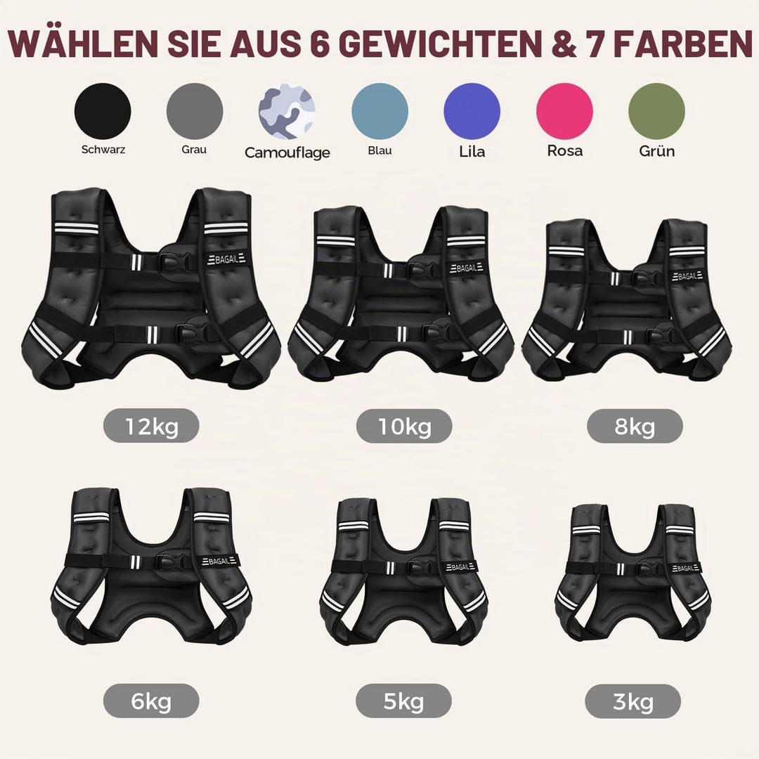 BAGAIL Gewichtsweste für Krafttraining, Brustgrösse Verstellbar, Praktische Tasche, mit Eisensand Ge