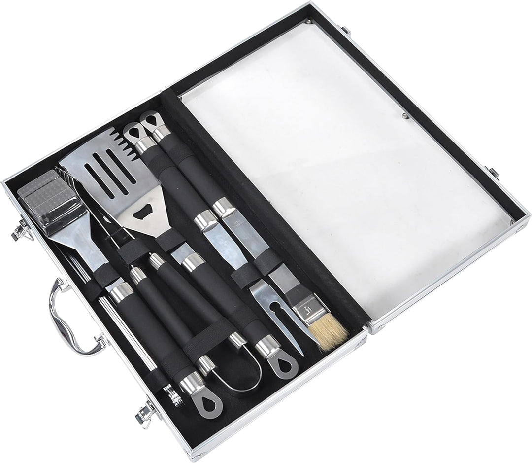 SOUK ONE Edelstahl Grillbesteck-Set 11-teilig Grill-Koffer BBQ Grillkoffer Besteck Zubehör für Männe