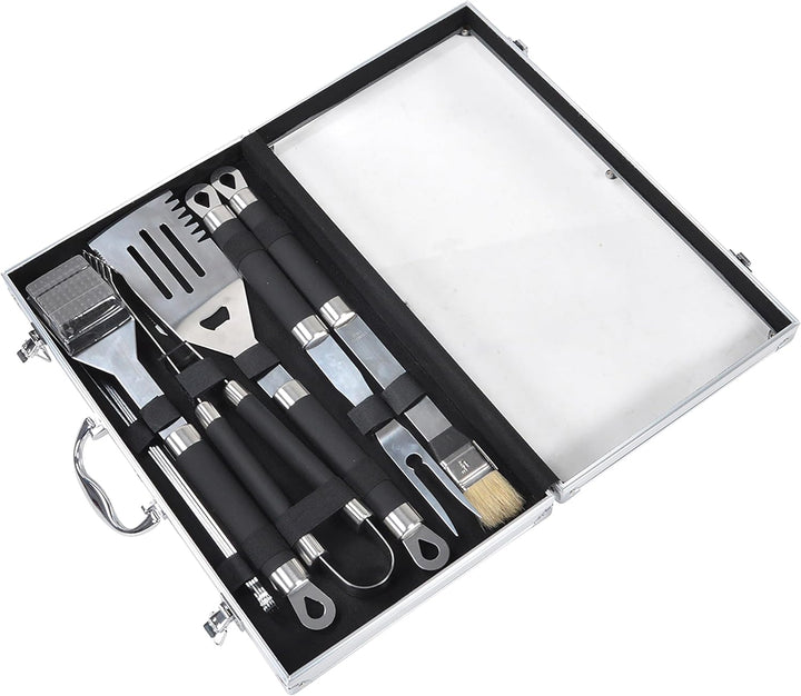 SOUK ONE Edelstahl Grillbesteck-Set 11-teilig Grill-Koffer BBQ Grillkoffer Besteck Zubehör für Männe