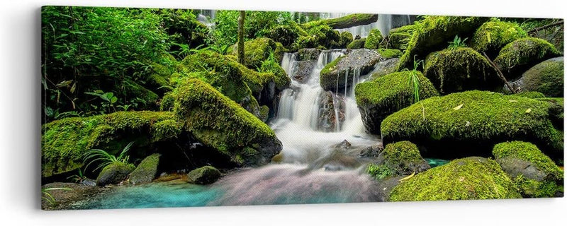 Panorama Bilder auf Leinwand Park Wasserfall Wasser Leinwandbild 90x30cm Wandbilder Dekoration Wohnz