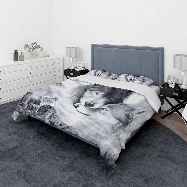 SHUAIG Bettwäsche Set Wolf, 3D WolfTheme Muster Bettbezug,Traumfänger Drucken 3 Teilig,Microfaser Be