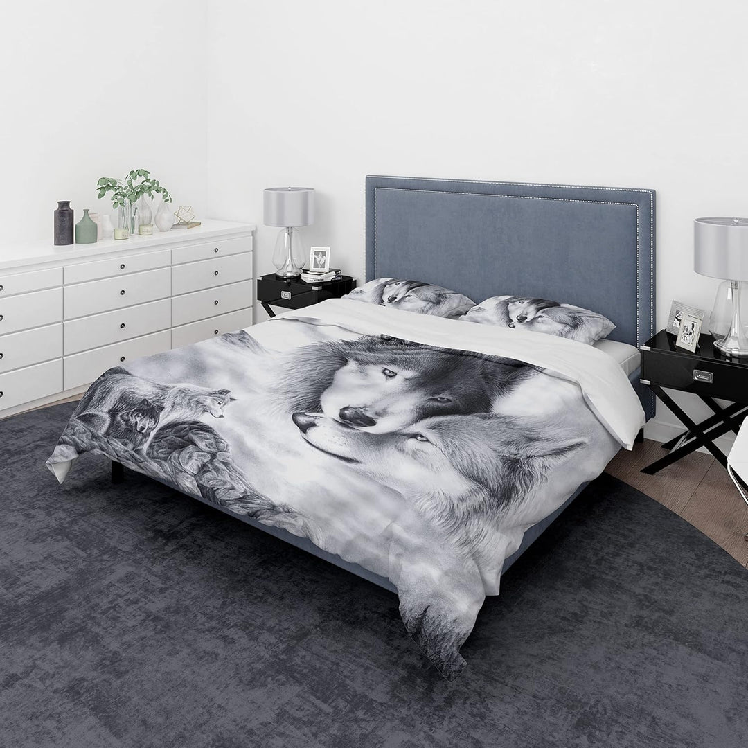 Bettwäsche Set Wolf, 3D WolfTheme Muster Bettbezug,Traumfänger Drucken 3 Teilig,Microfaser Bettwäsch