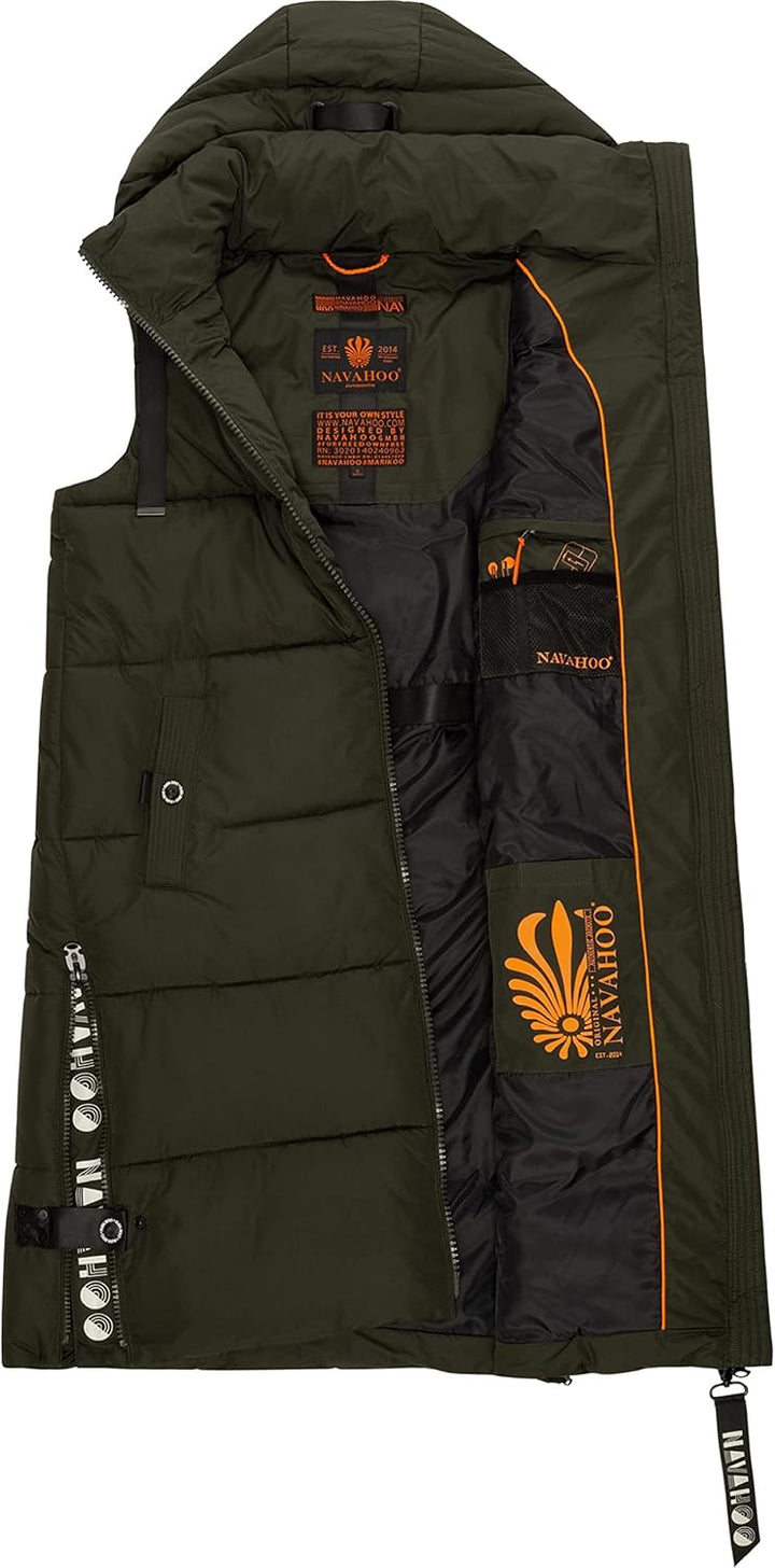 Navahoo Damen ärmellose Lange Outdoorweste warme Winterjacke Schnuffelchen XS-3XL XS Dark Olive, XS